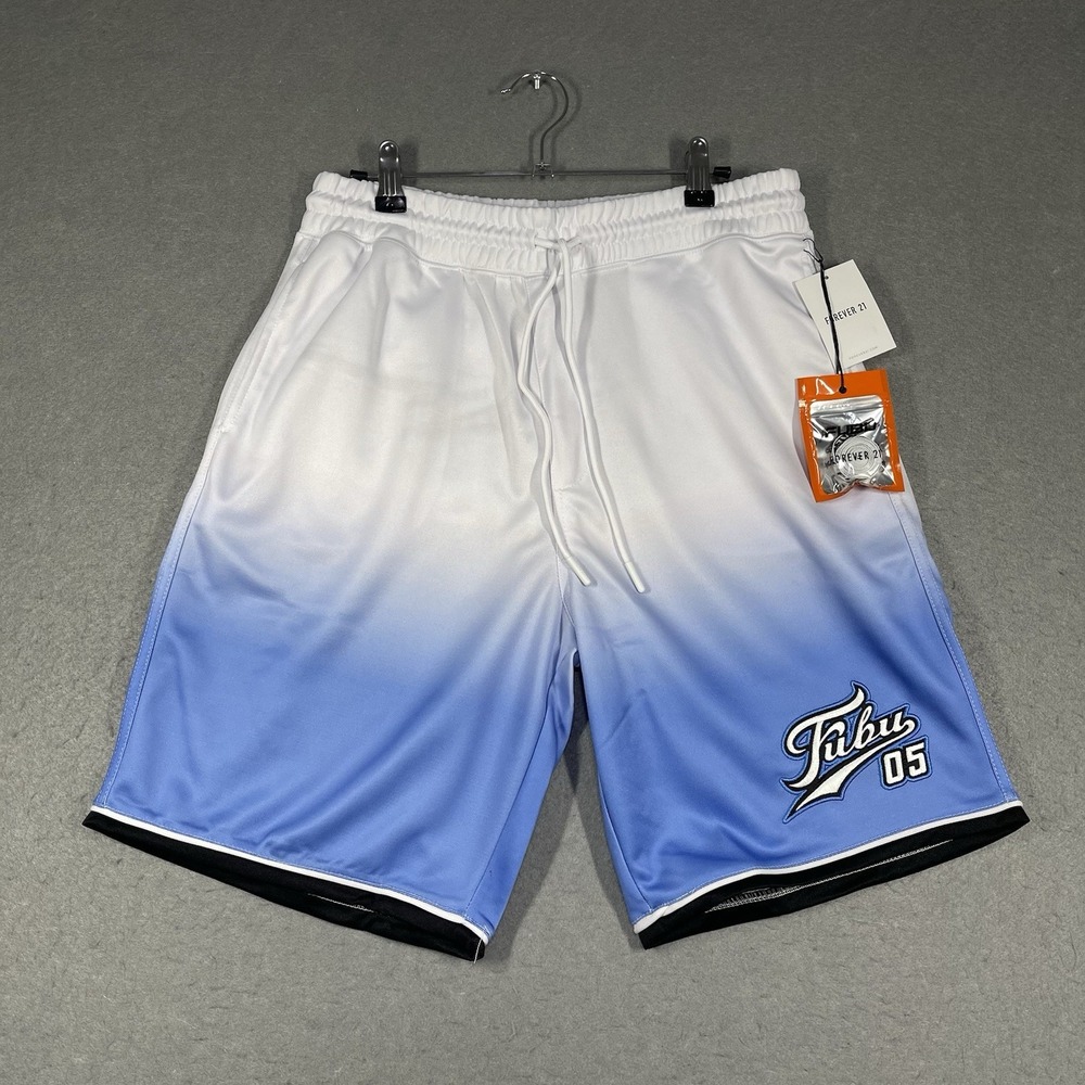 FUBU Shorts Mens Medium Blue White Ombre Gradient Forever 21 Embroidered‎ Logo